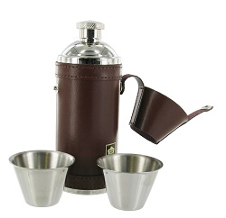 FLC8 - Brown Leather Hunting Flask and cups